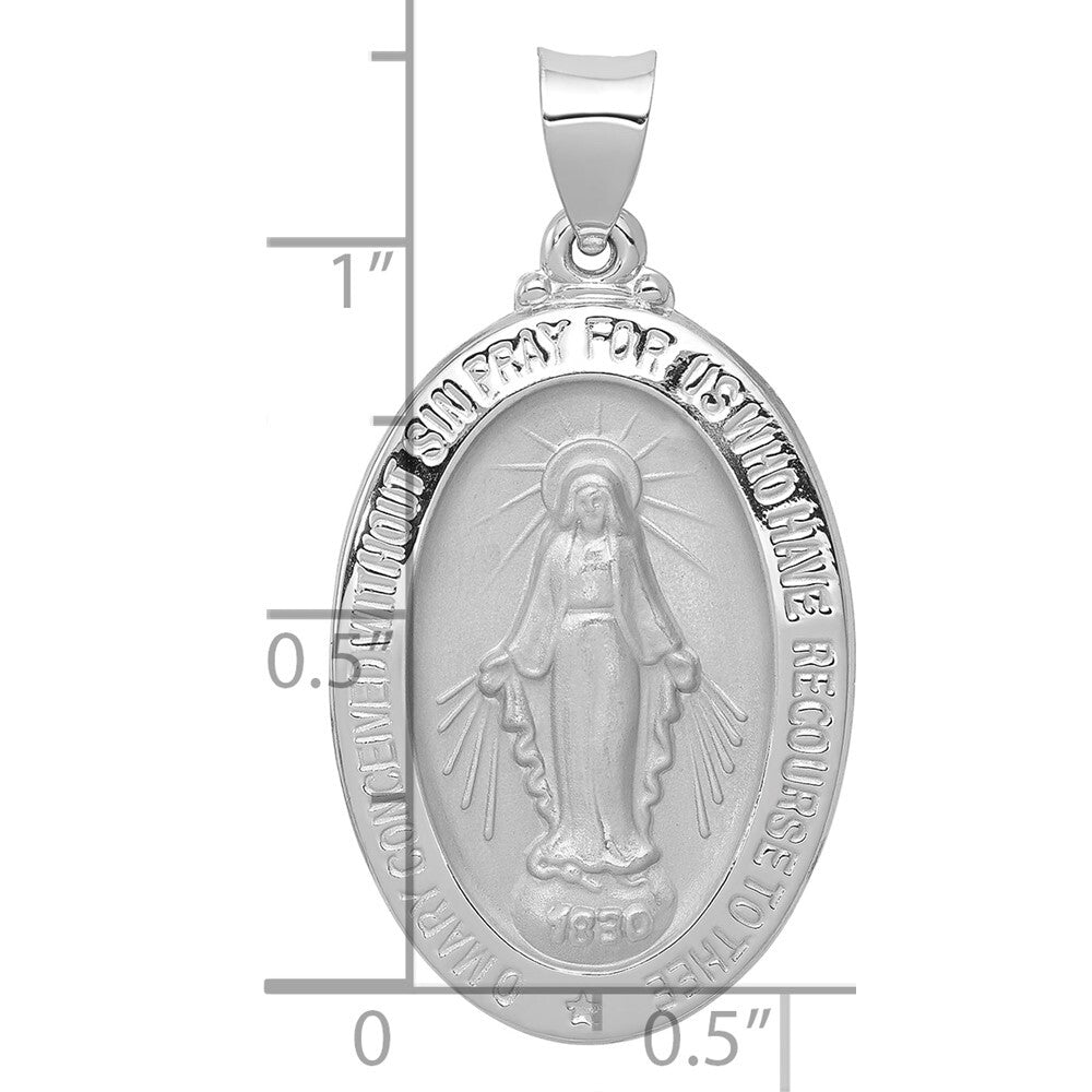 14k White Gold Polished/Satin Miraculous Medal Hollow Pendant for Women