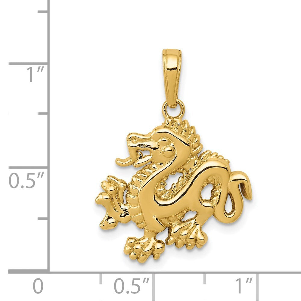 14k Yellow Gold Solid Polished Dragon Pendant for Women