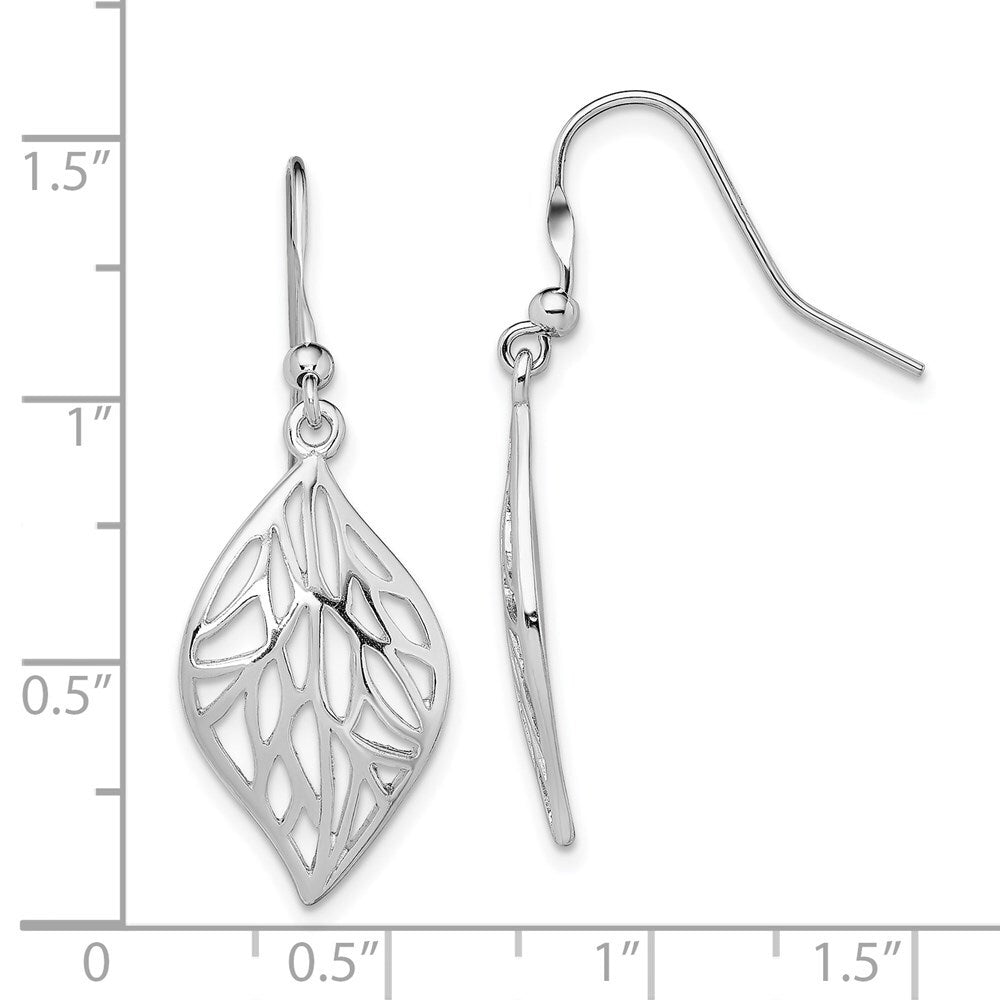 Sterling Silver Rhodium-plated Leaf Polished Dangle Earrings