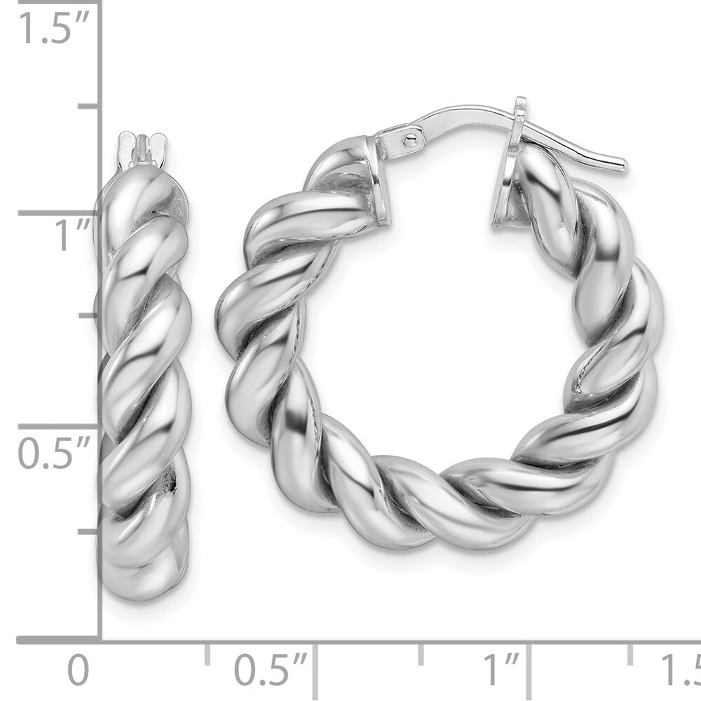 Sterling Silver Rhod-plated Polished 5.25mm Hollow Twisted Hoop Earrings