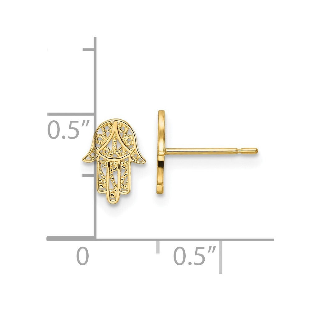 14k Yellow Gold Hamsa Stud Earrings Gift for Women
