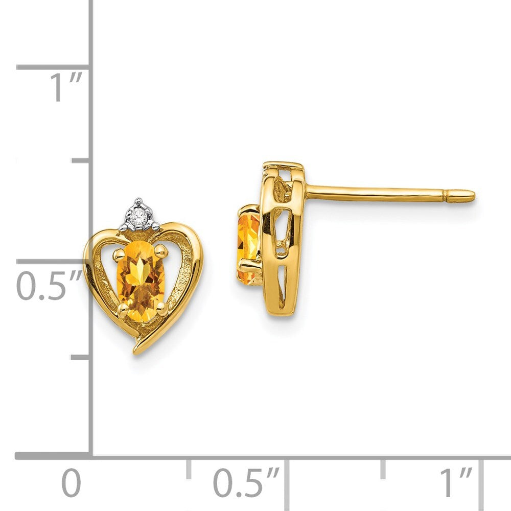 14k Yellow Gold Citrine and Diamond Heart Stud Earrings Gift for Women