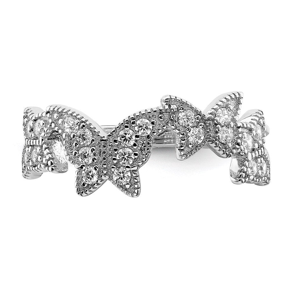 Sterling Silver Rhodium-plated Butterfly Cubic Zirconia Ring Size 6