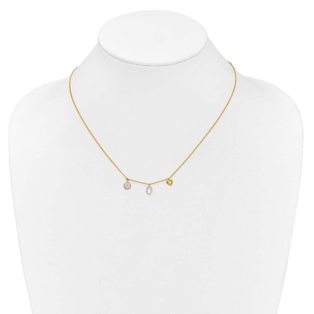 14k Yellow Gold Diamond Two Circle and Heart 18 inch Necklace