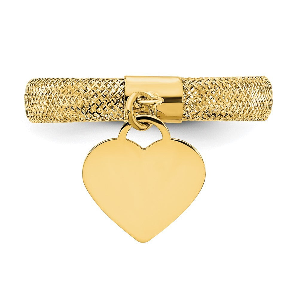 14K Yellow Gold Gold Woven Mesh Stretch Polished Heart Charm Ring
