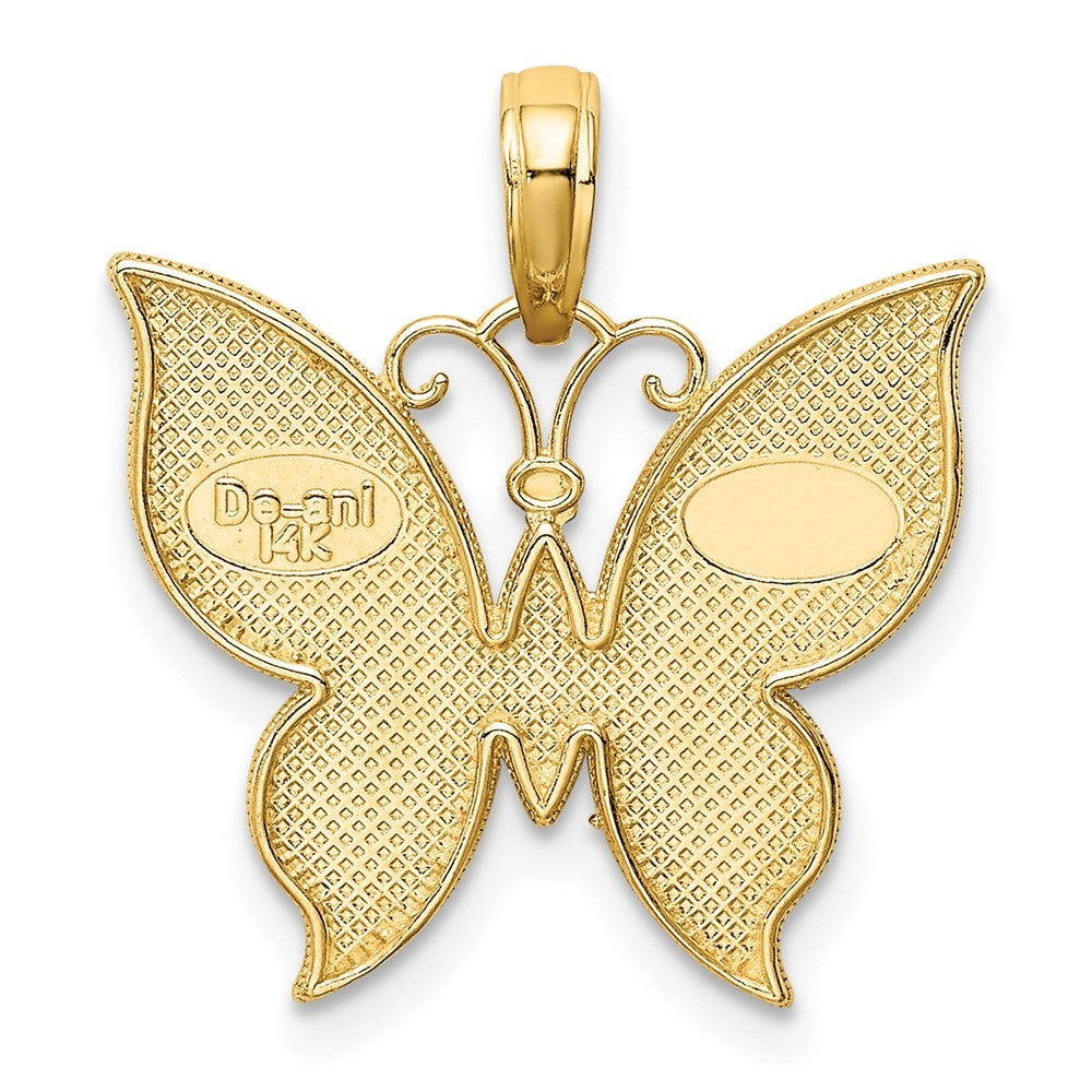 14k Yellow Gold Rhodium Butterfly Pendant