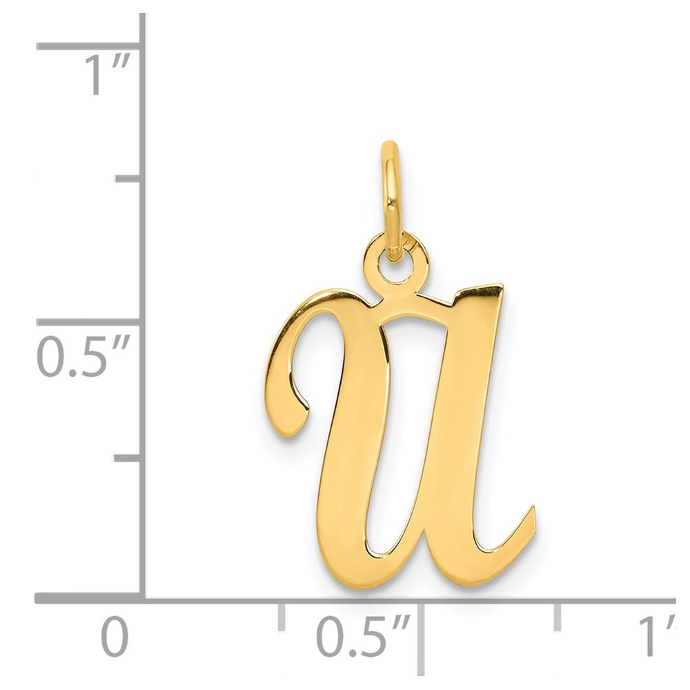14k Yellow Gold Script Letter U Initial Charm Pendant for Women