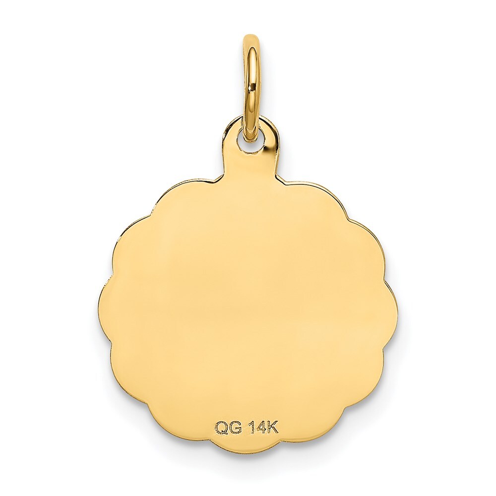 14k Yellow Gold Polished IT'S A BOY Scalloped Disc Charm Pendant for Women