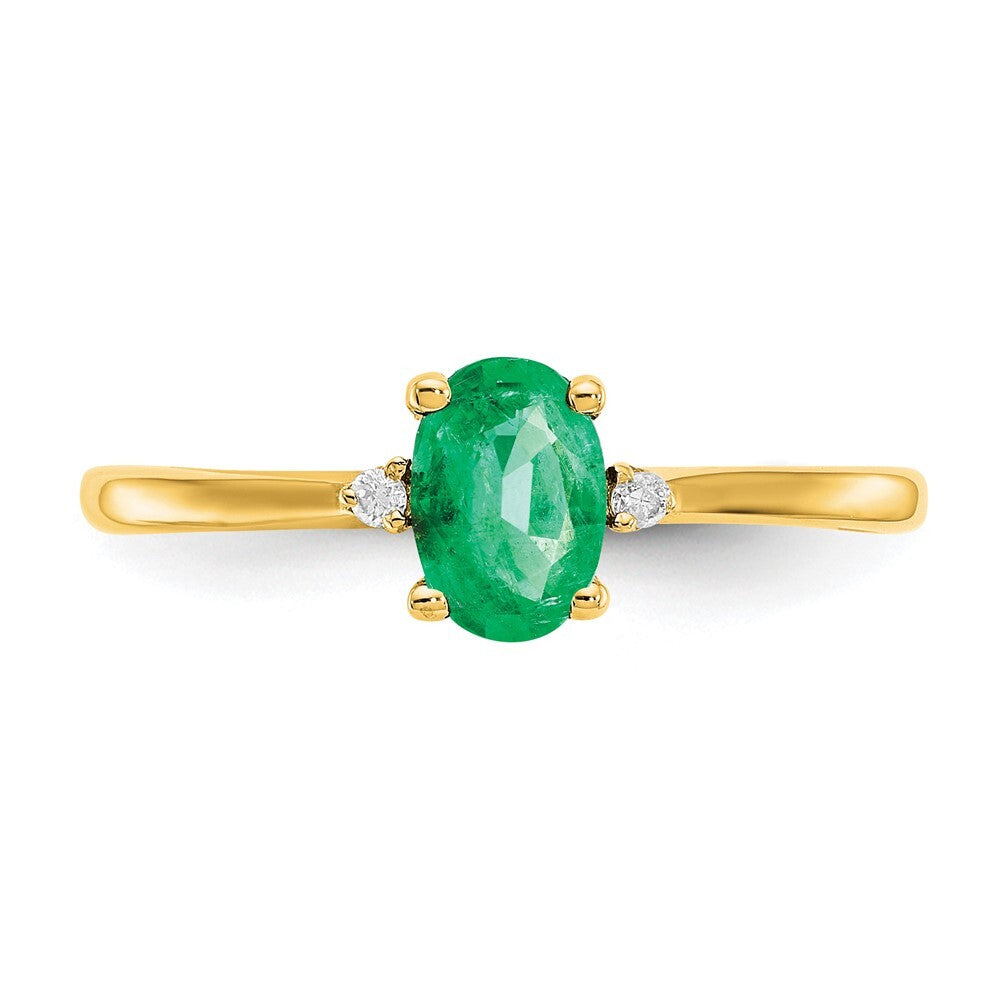 14K Yellow Gold Diamond & Emerald Birthstone Ring