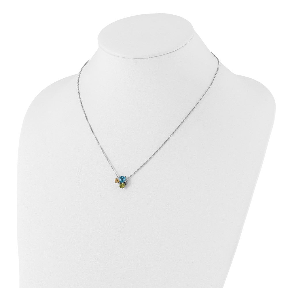 Sterling Silver Rhodium Lt. Swiss BT/White Topaz/Peridot/Citrine 18in Necklace