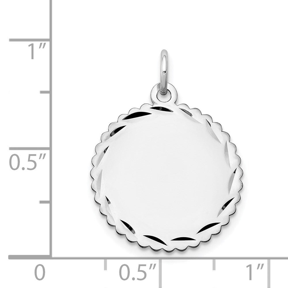 14k White Gold .011 Gauge Engraveable Scalloped Disc Charm Pendant for Women