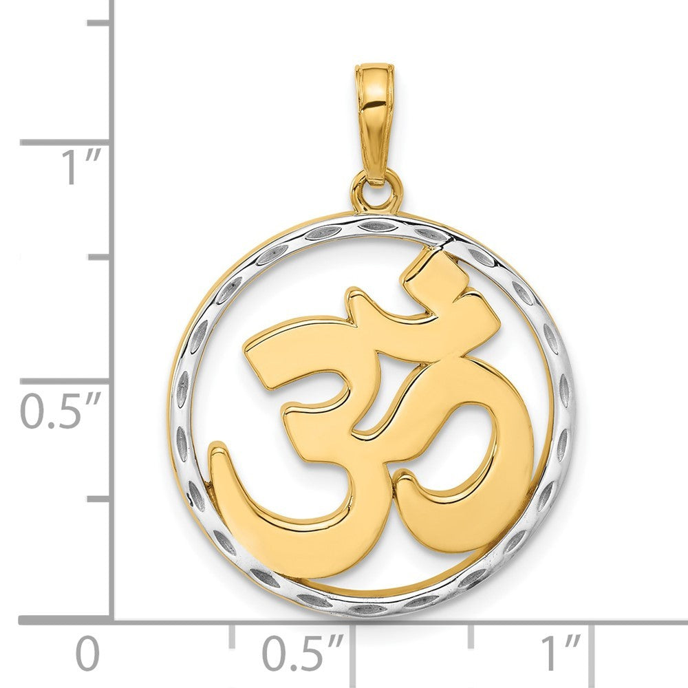 14k Yellow Gold and White Rhodium Diamond-Cut Om in Circle Pendant
