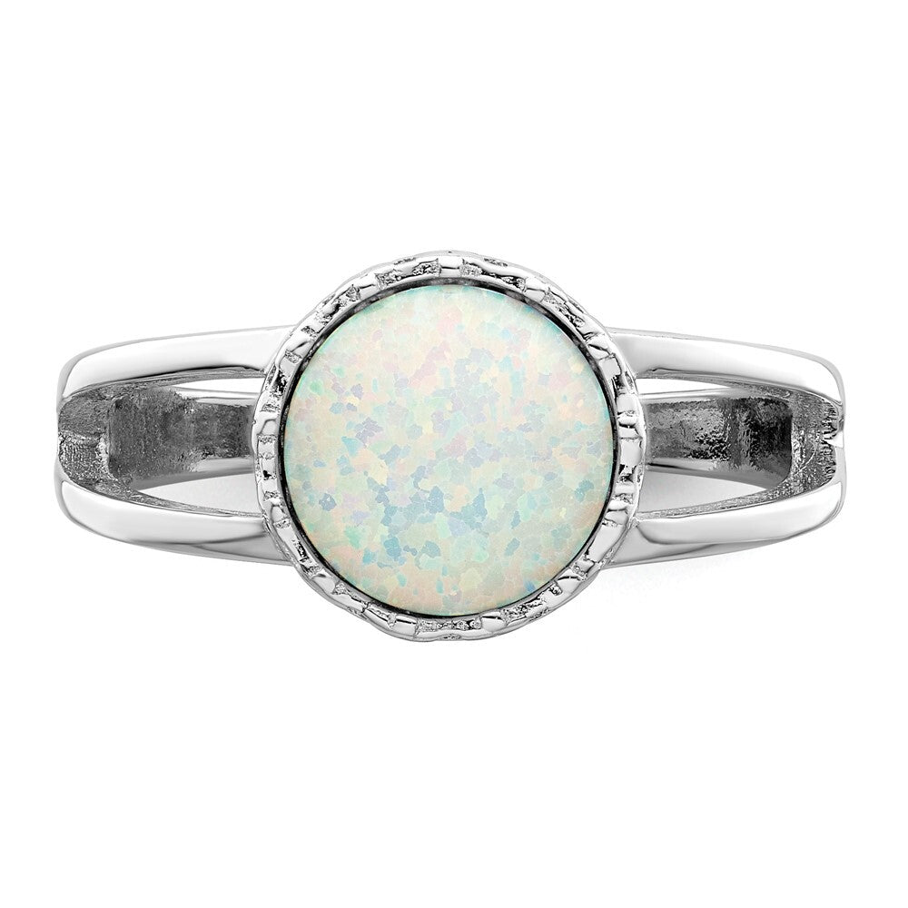 Sterling Silver Rhodium-plated Round White Created Opal Inlay Ring Size 8