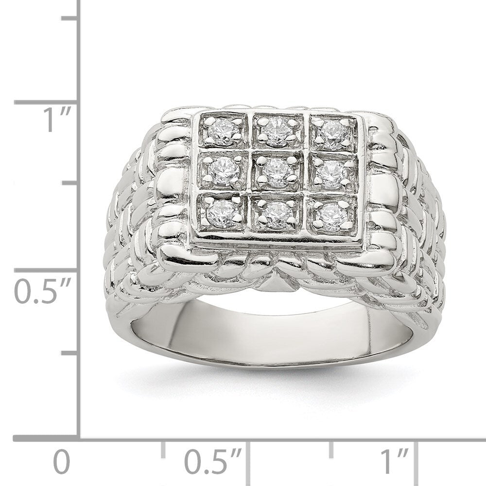 Sterling Silver Rhodium-plated Men's Cubic Zirconia Ring Size 11