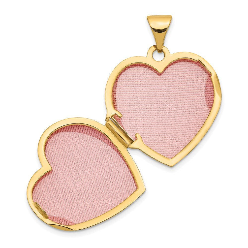 14k Yellow Gold 18mm Domed Plain Heart Locket Pendant for Women