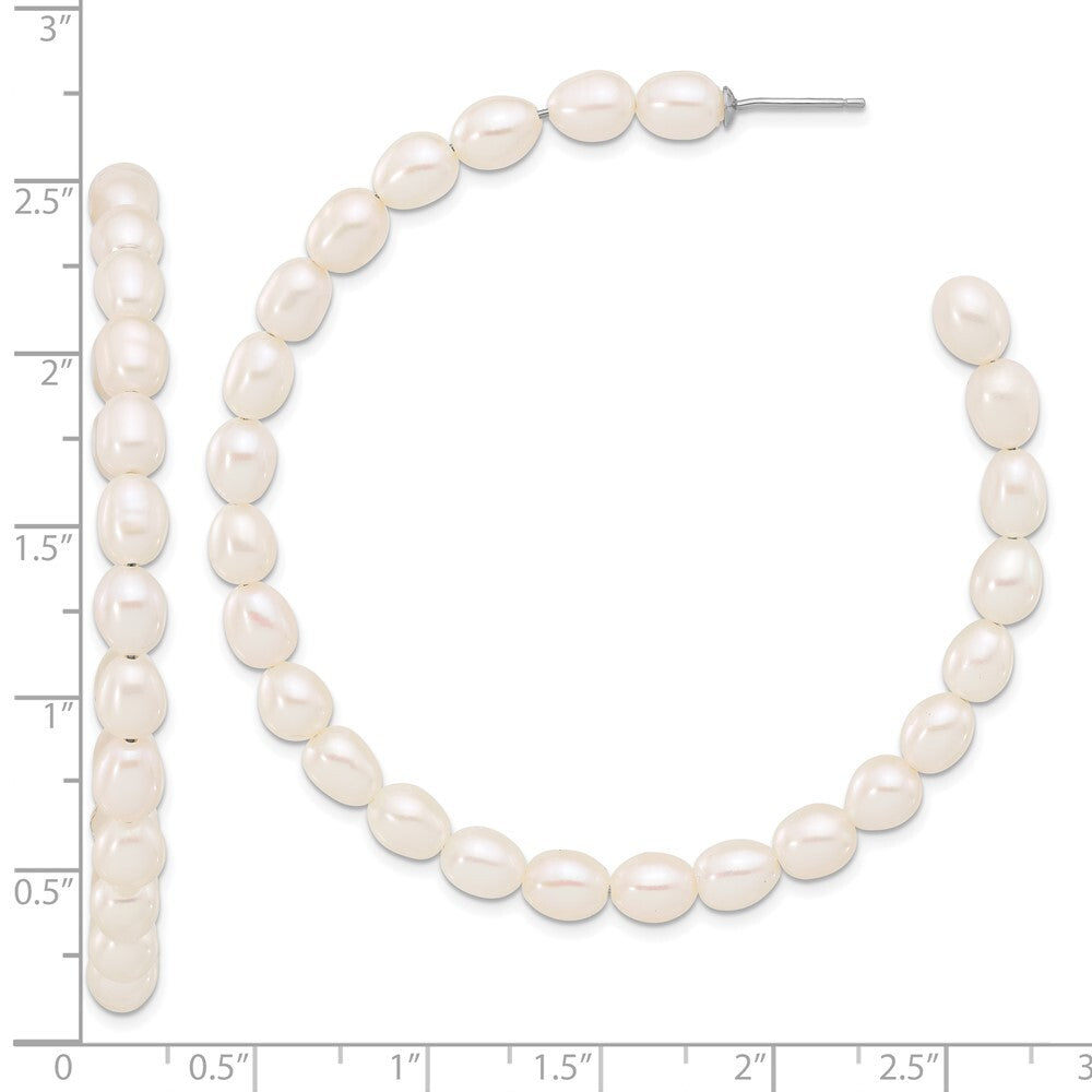 Sterling Silver 5-6mm White Rice Freshwater Cultured Pearl Post C-Hoop Earrings