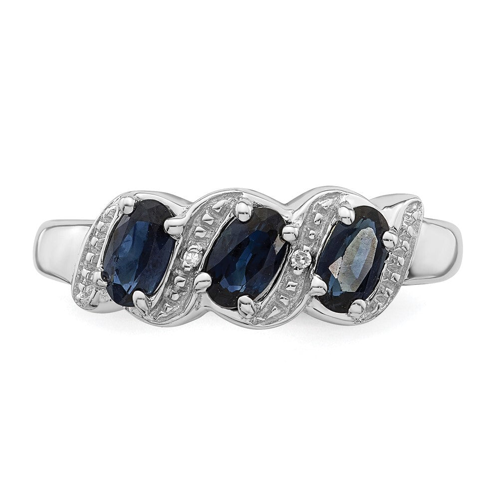 Sterling Silver Rhodium-plated Sapphire & Diamond Ring Size 8