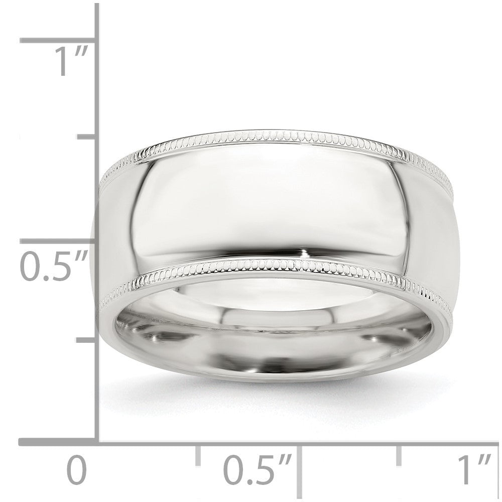 Sterling Silver 9mm Comfort Fit Half Round Milgrain Size 10.5 Band Ring