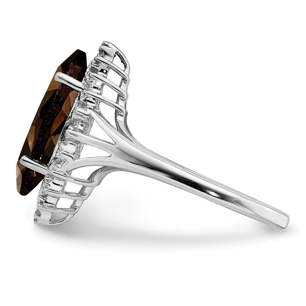 Sterling Silver Rhodium Smoky Quartz Diamond Ring Size 7