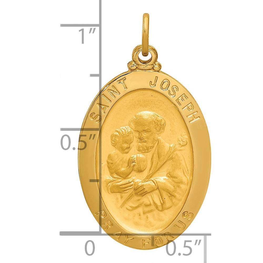 14k Yellow Gold Solid Polished Satin Oval St. Joseph Medal