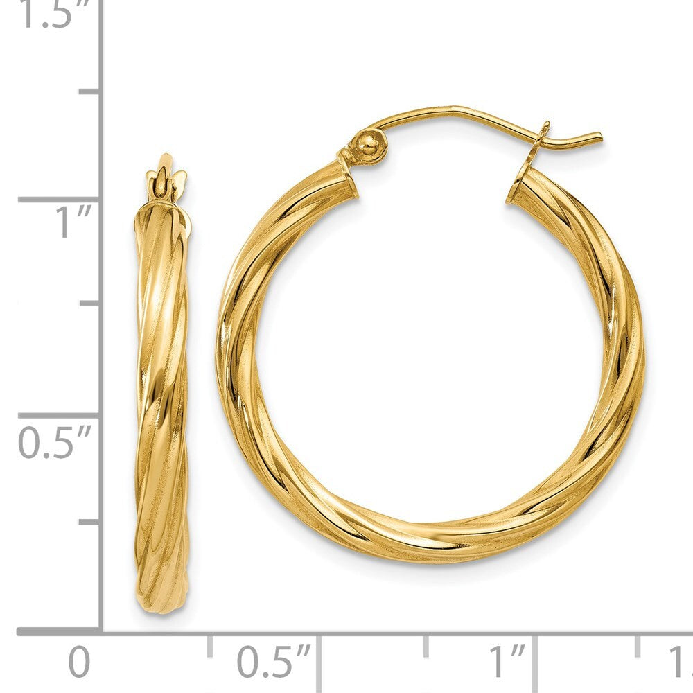 14k Yellow Gold Polished 3.25mm Twisted Hoop Earrings Gift for Women