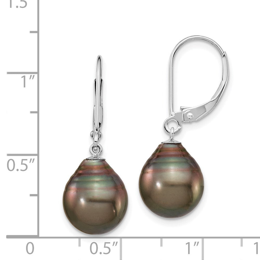 14k Gold 11mm Black Teardrop Tahitian Saltwater Cultured Pearl Dangle Earrings