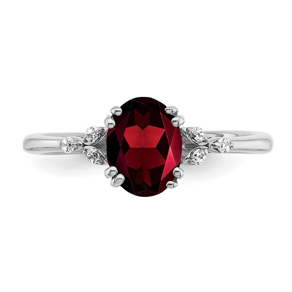 Sterling Silver Rhodium-plated Garnet and Diamond Ring Size 7