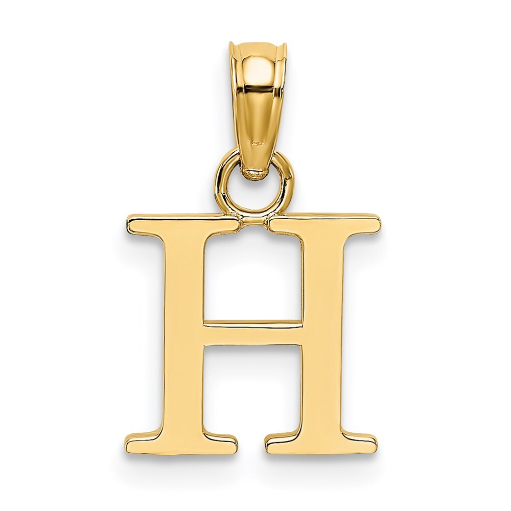 14k Yellow Gold Polished Block Letter H Initial Pendant for Women