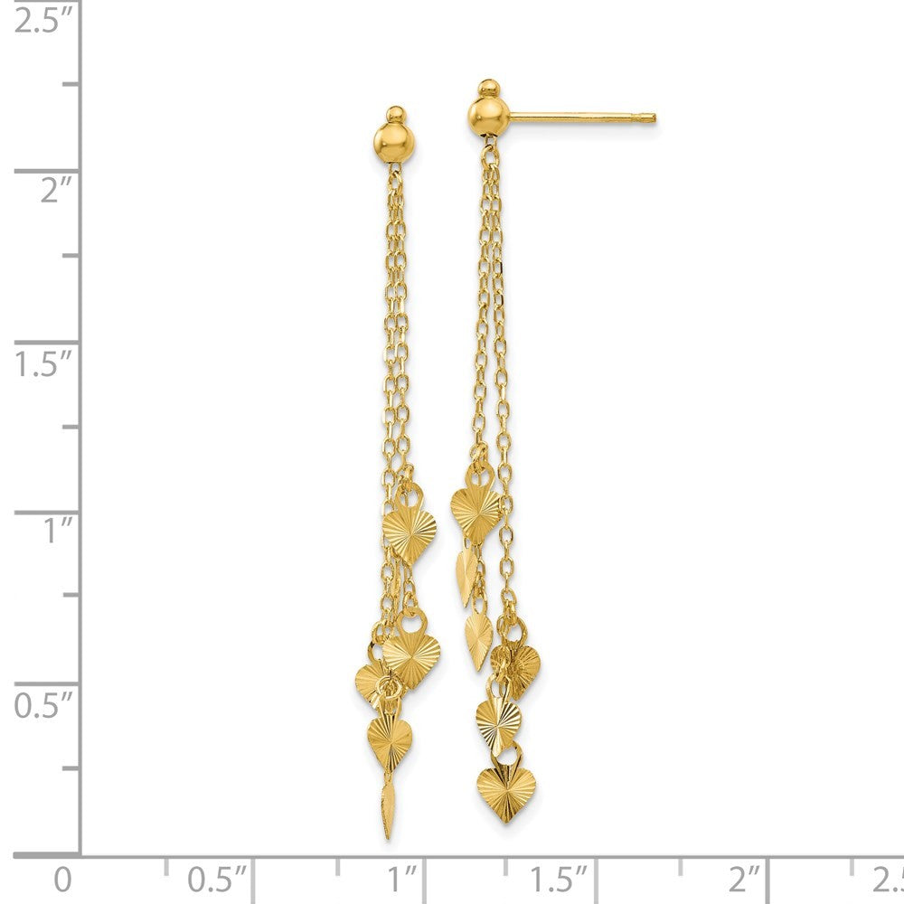 14k Yellow Gold Diamond Cut Heart Dangle Earrings