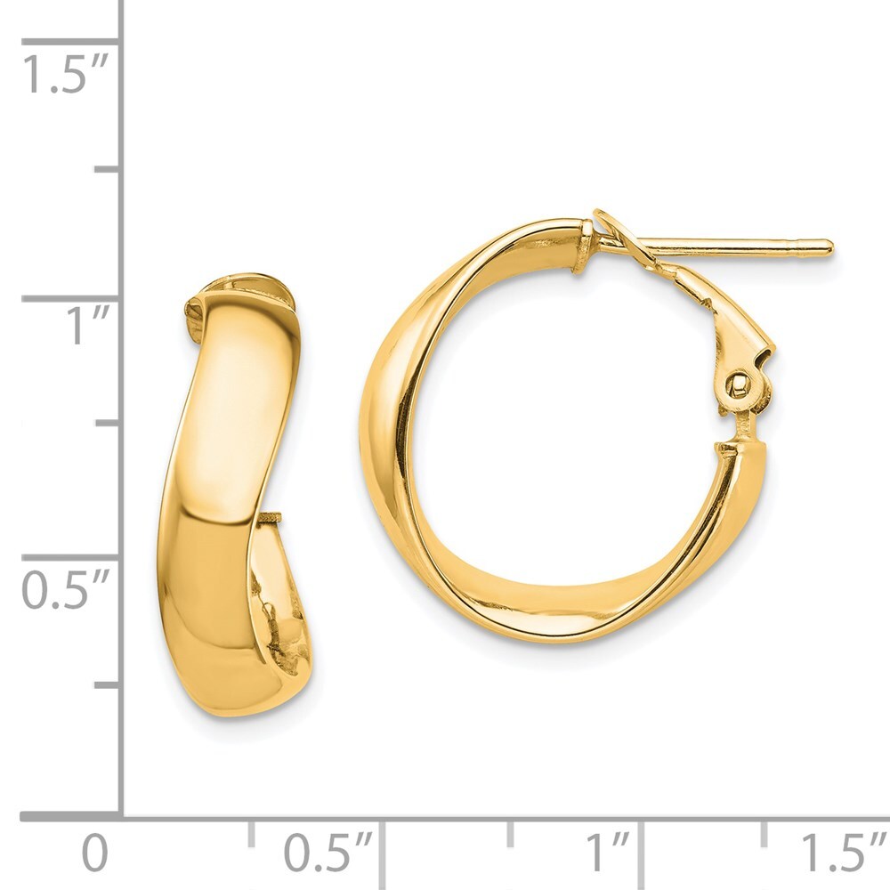 14k Yellow Gold High Polished 5mm Wavy Omega Back Hoop Earrings Gift for Women