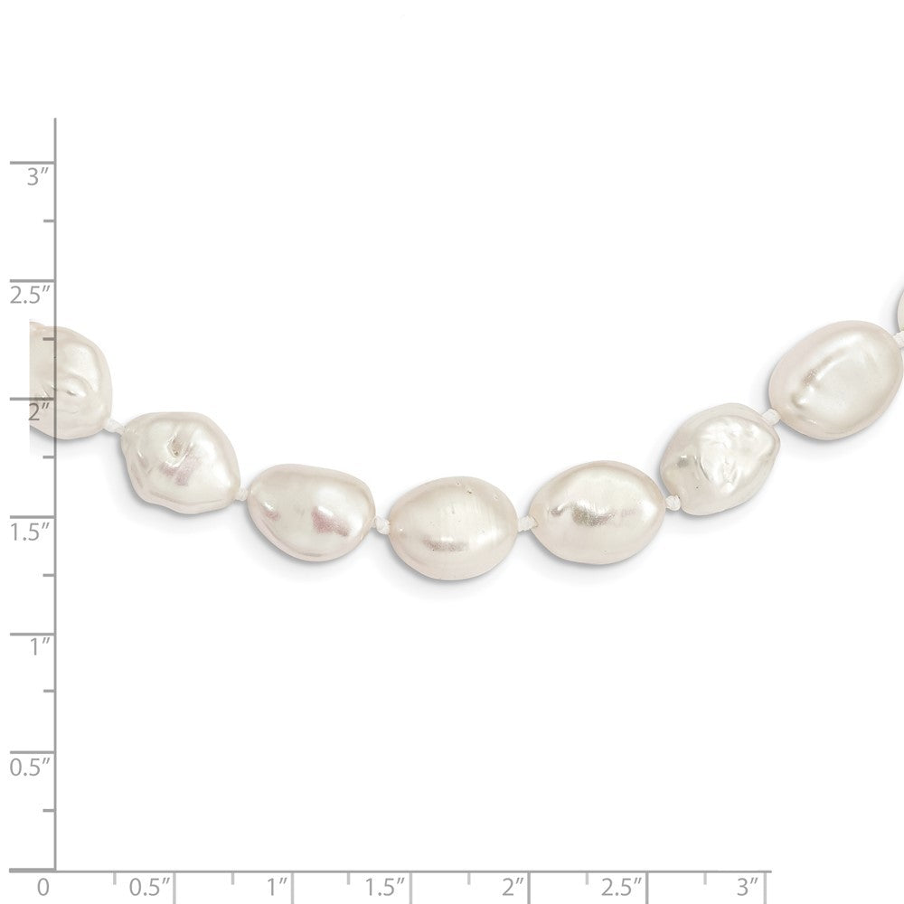 Sterling Silver Rhodium-plated 11x14mm White Keshi Cultured Pearl Necklace 18"