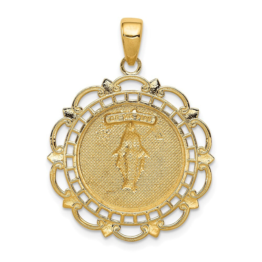 14k Yellow Gold Polished Miraculous Medal With Scallop Frame Pendant