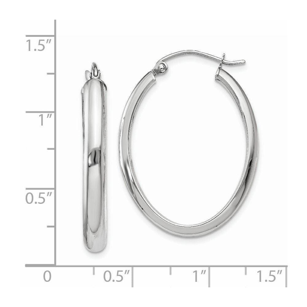 14k White Gold Polished 3.75mm Oval Tube Hoop Earrings Gift for Women