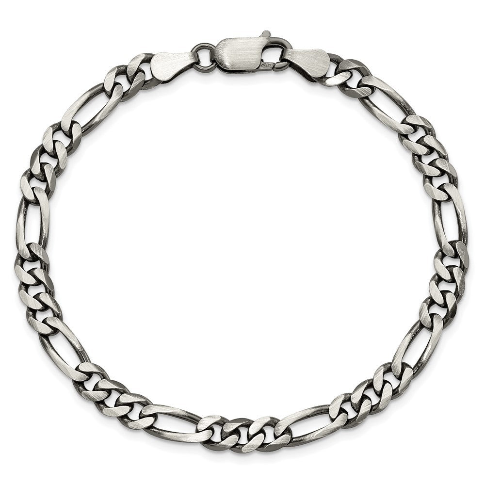 Sterling Silver Antiqued 5.5mm Figaro Chain Bracelet