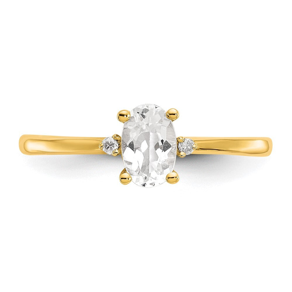 14K Yellow Gold Diamond & White Topaz Birthstone Ring