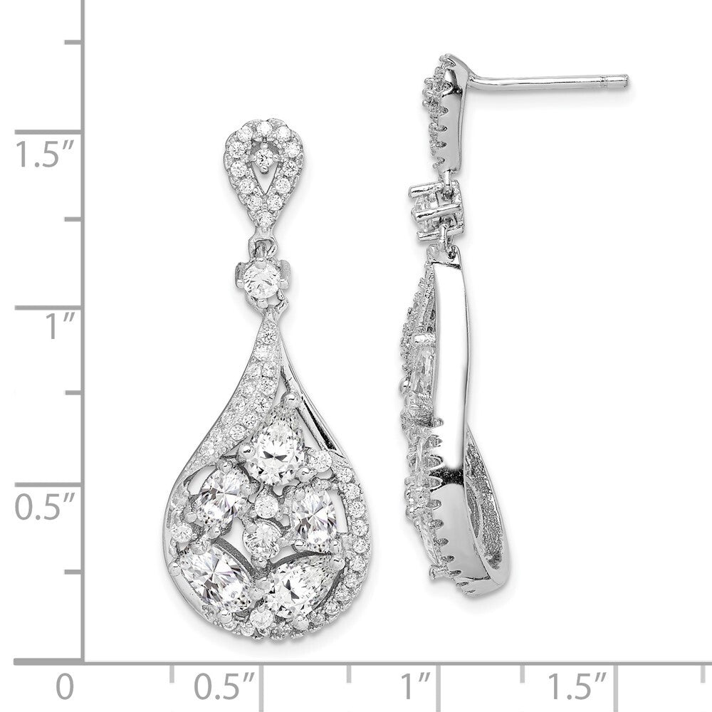 Sterling Silver Polished Fancy Cubic Zirconia Teardrop Post Dangle Earrings