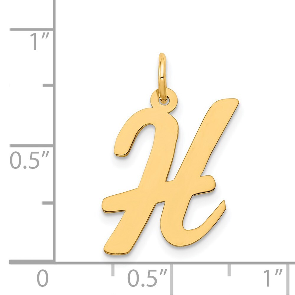 14k Yellow Gold Large Script Letter H Initial Charm Pendant for Women