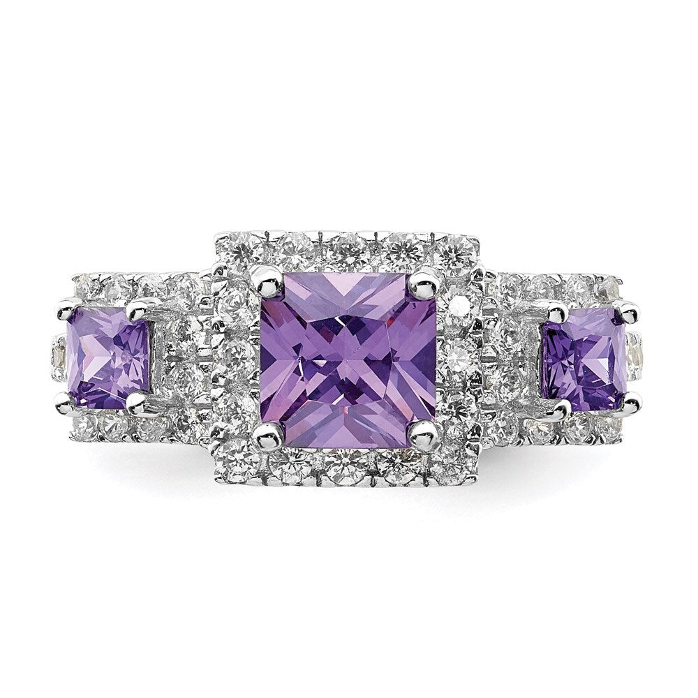 Sterling Silver Rhodium-plated Purple Square Cubic Zirconia Ring Size 8