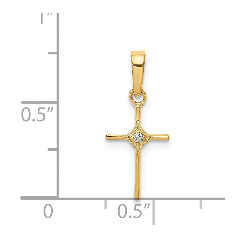 14k Yellow Gold Small .01ct. Diamond Cross Pendant for Women