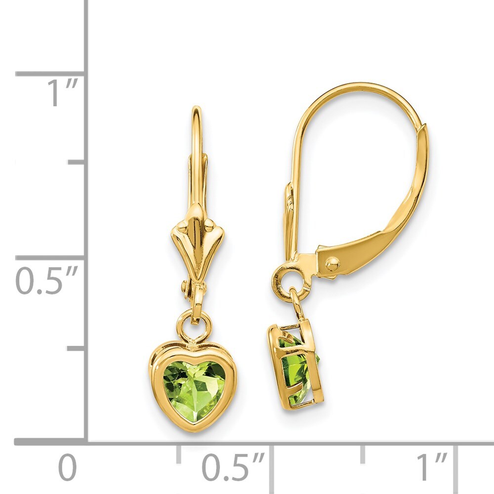 14k Yellow Gold 5mm Heart Peridot Stud Earrings Gift for Women