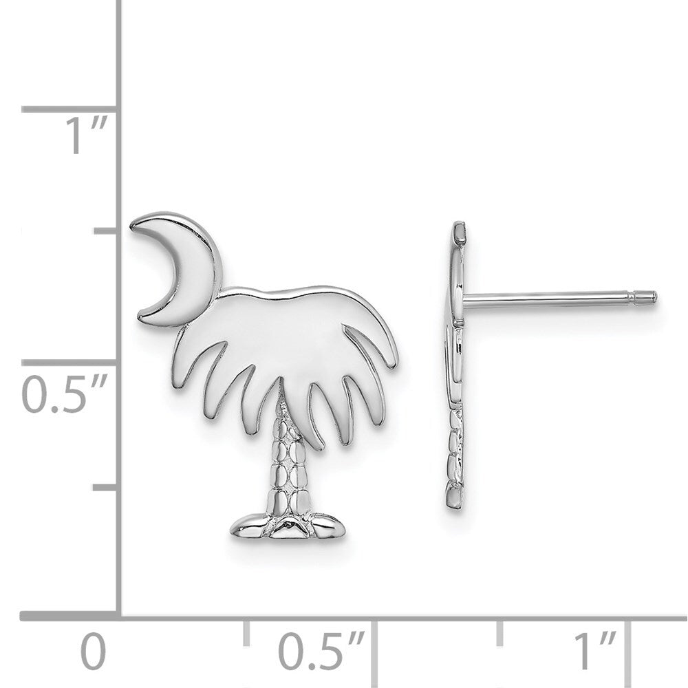 14K White Gold White Charleston Palm Tree Moon Stud Earrings Gift for Women