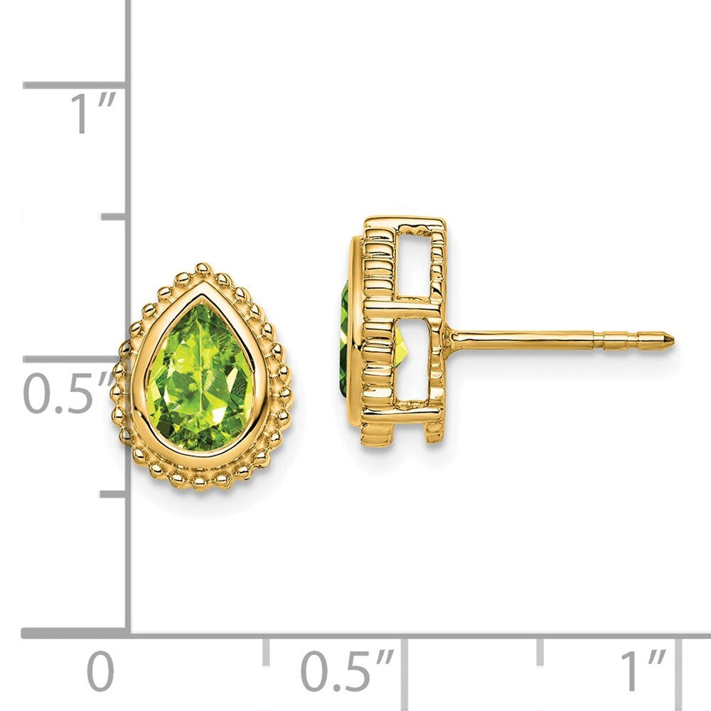 14k Yellow Gold Pear Peridot Stud Earrings