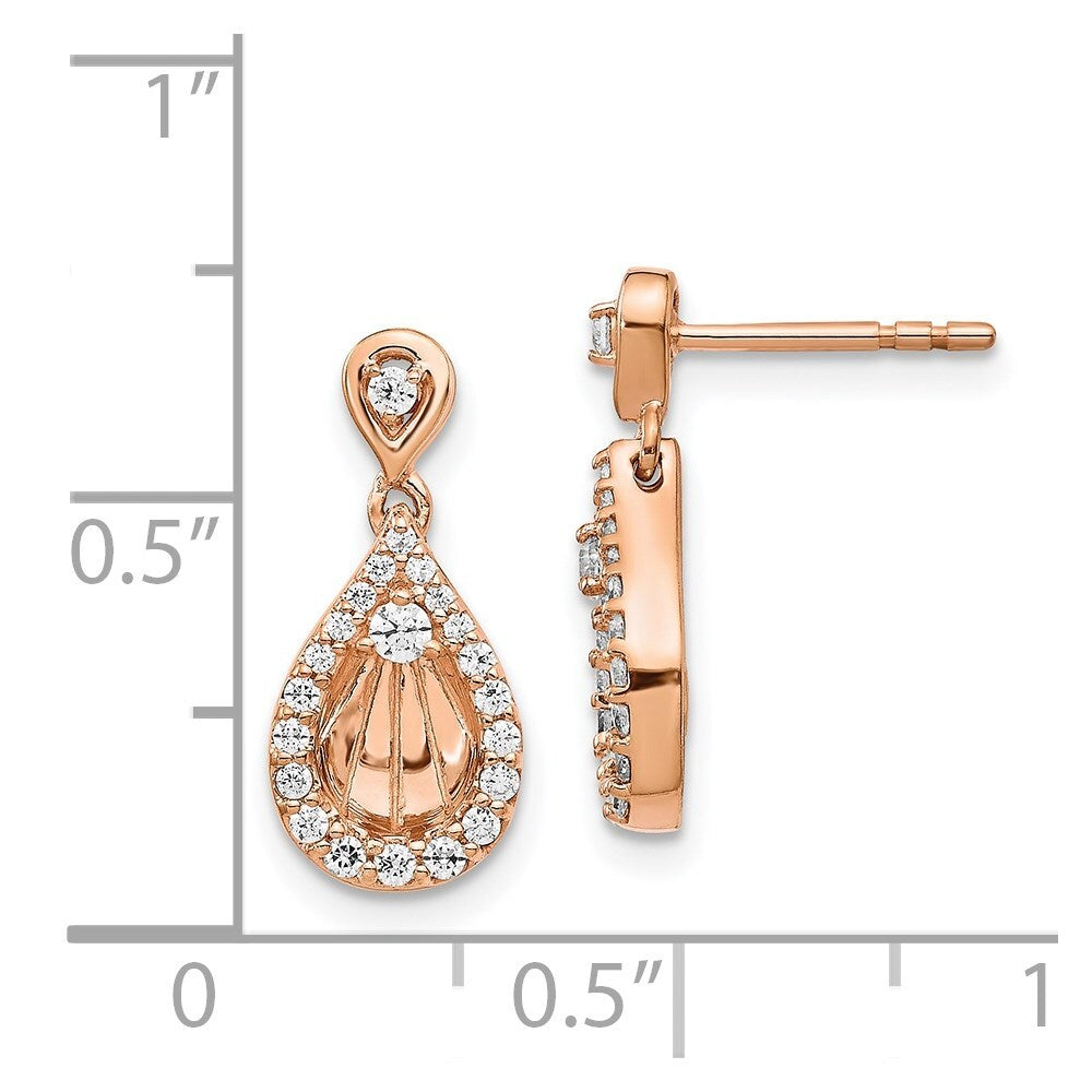 14k Rose Gold Diamond Teardrop Dangle Earrings