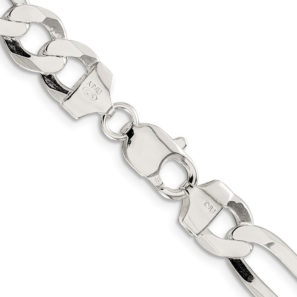 Sterling Silver 9.7mm Lightweight Flat Figaro Chain Necklace