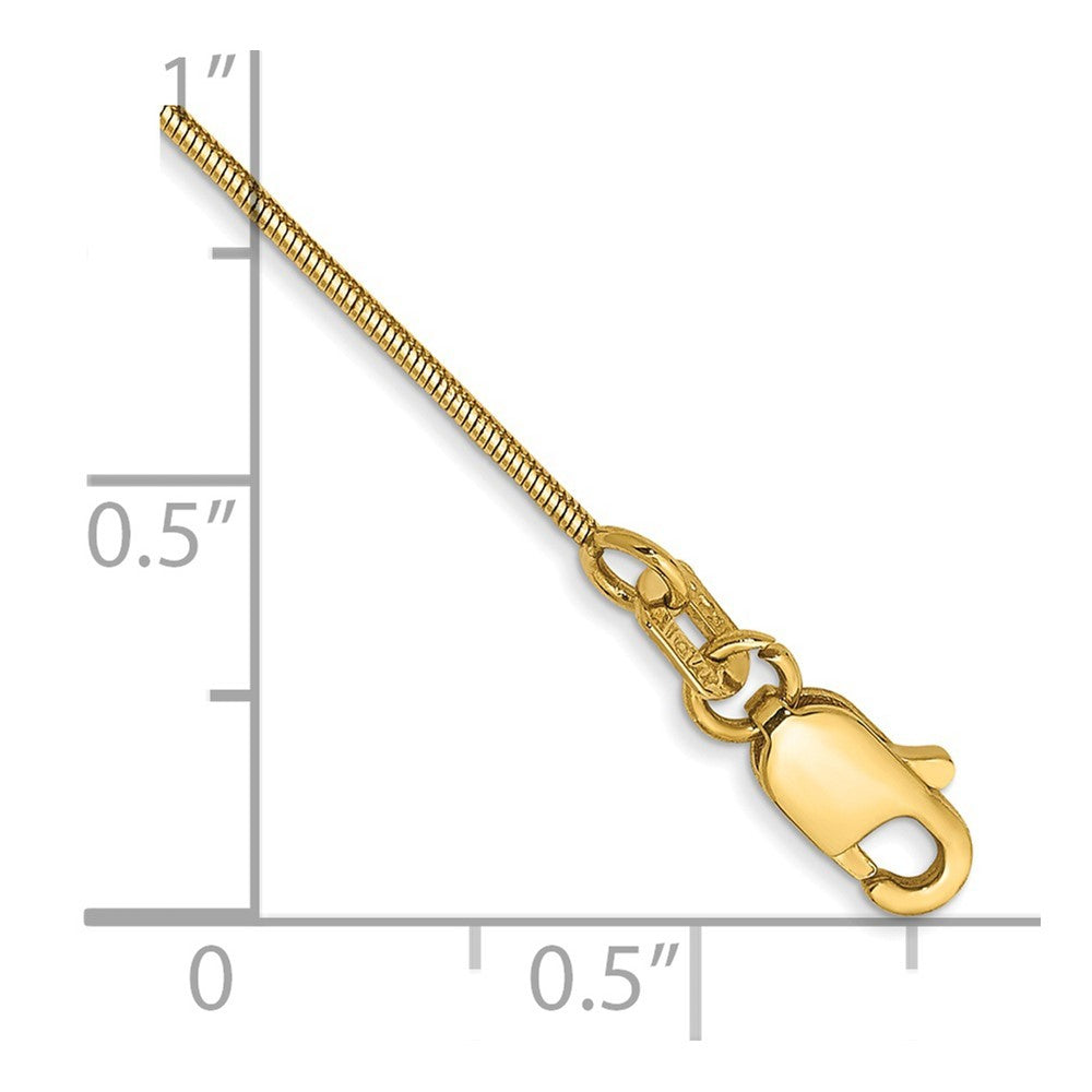 14k Yellow Gold 9 inch .8mm Round Snake with Lobster Clasp Anklet