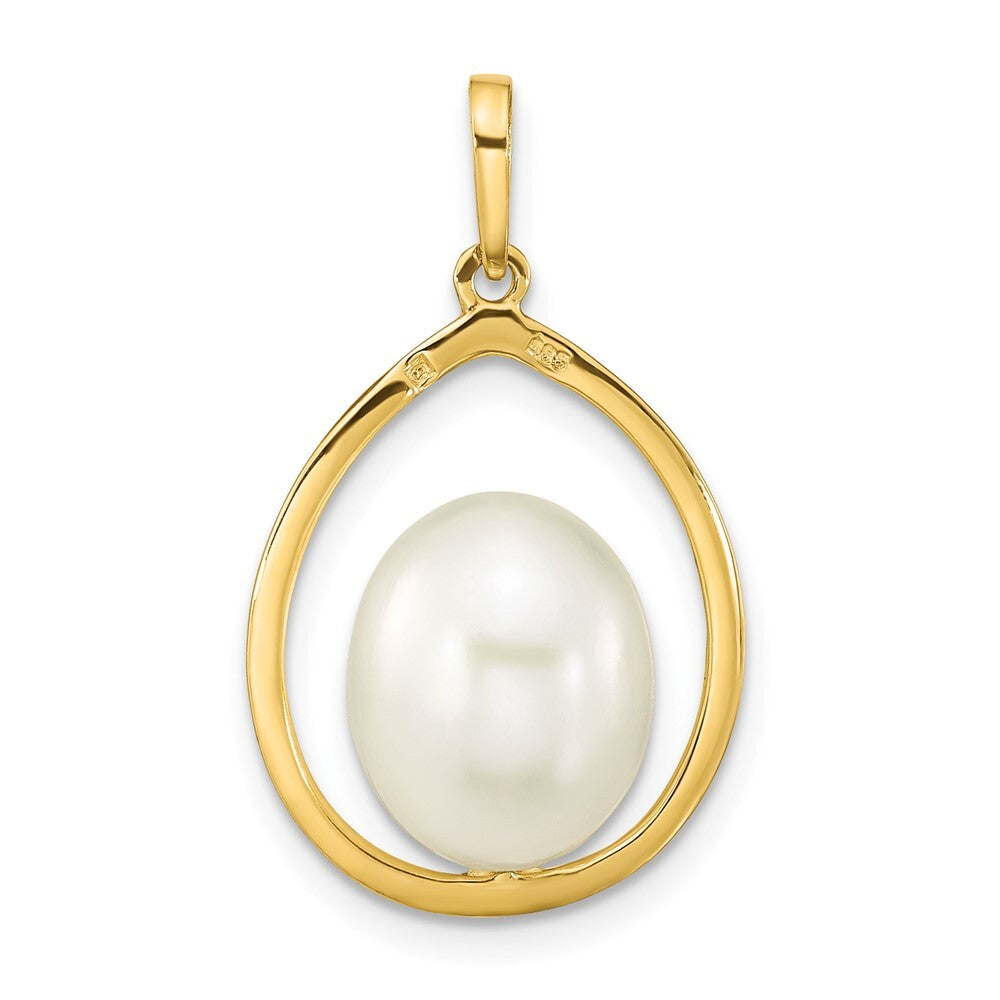 14k Yellow Gold 9-10mm White Rice Freshwater Cultured Pearl Teardrop Pendant