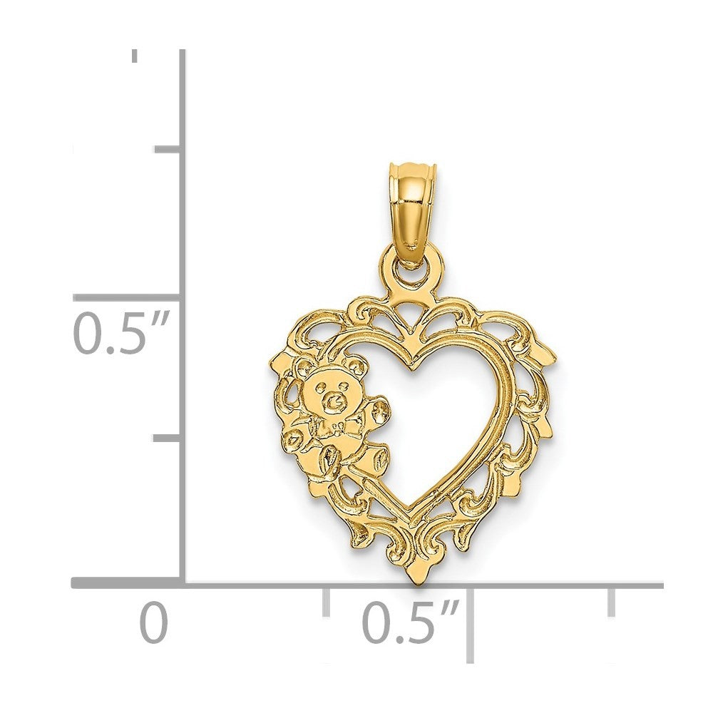 14k Yellow Gold Teddy Bear in Heart Charm Pendant