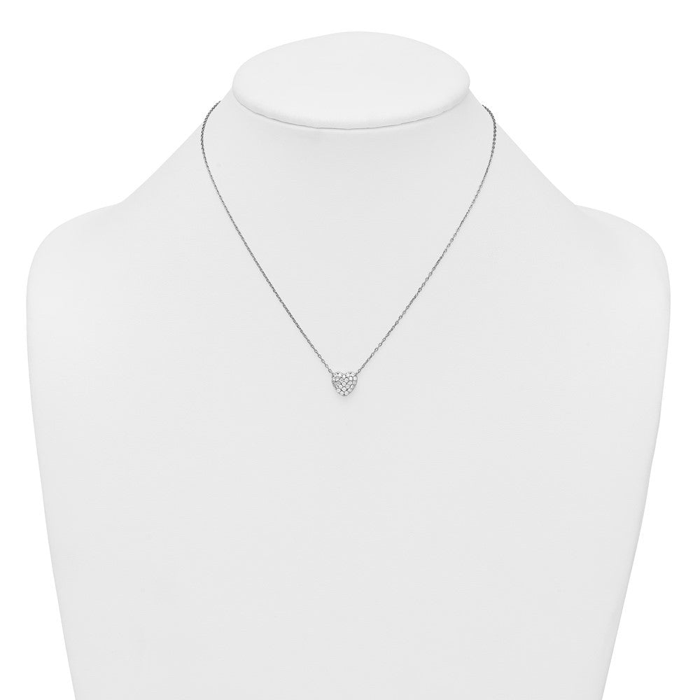 Sterling Silver Rhodium-plated Pave CZ Heart 16" with 2" Extension Necklace