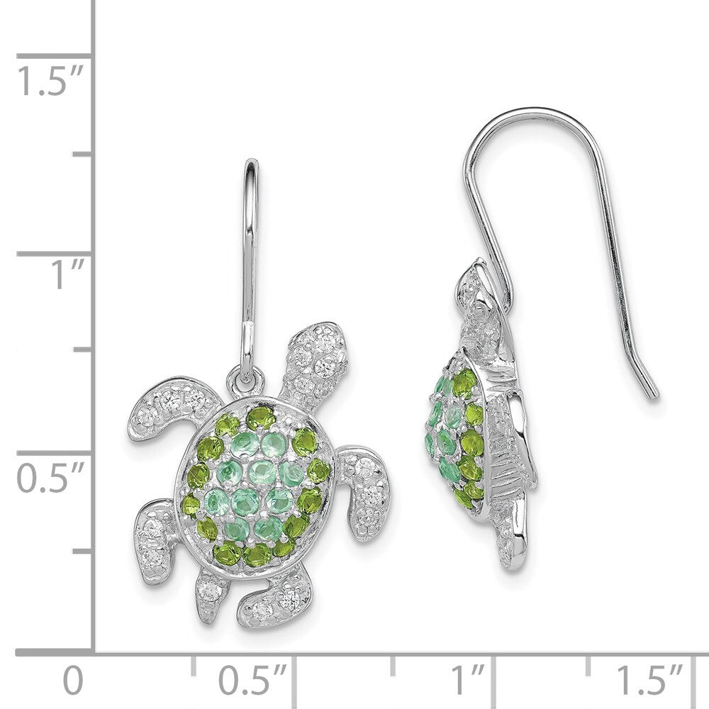 Sterling Silver Rhodium-plated Multi Cubic Zirconia Turtle Dangle Earrings