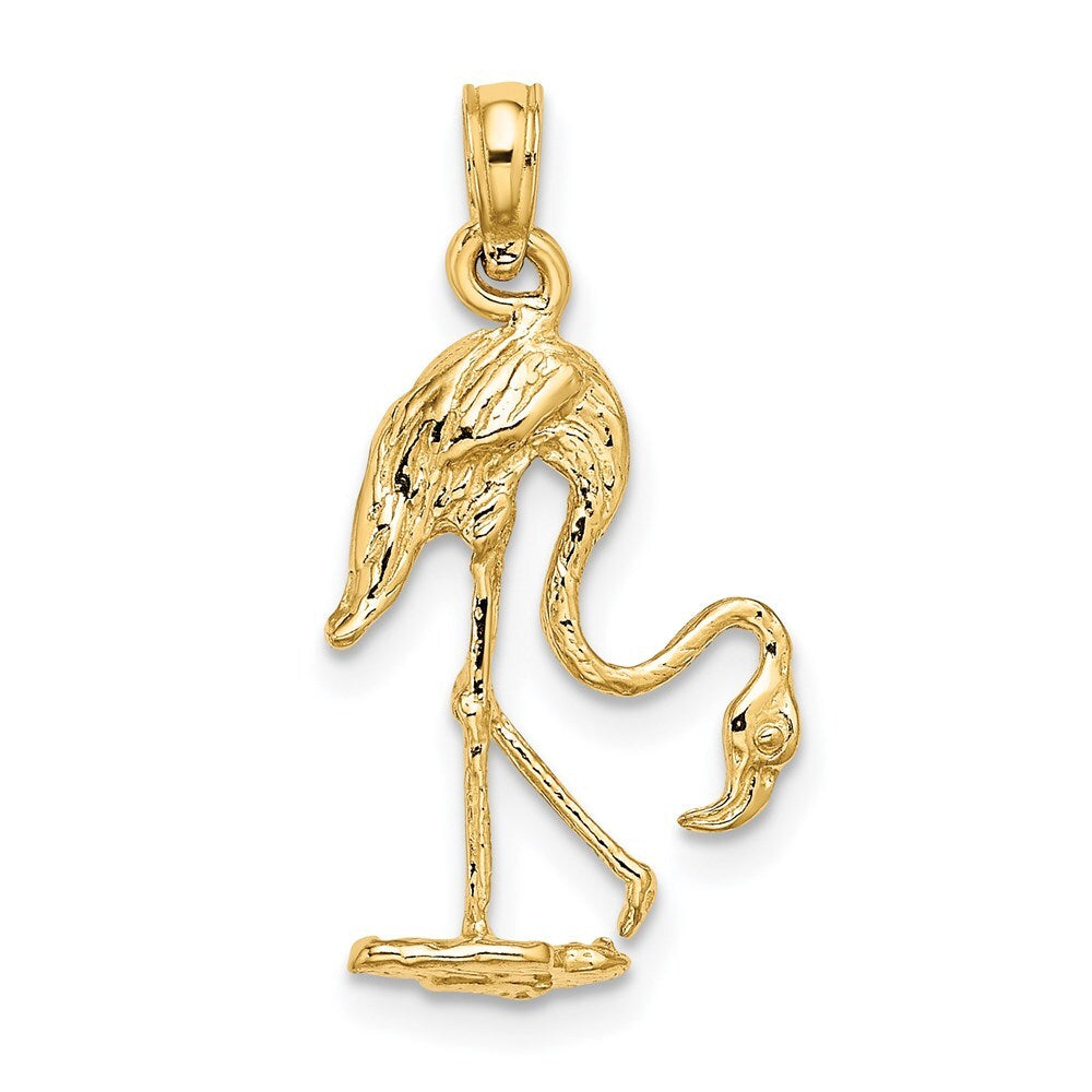 14k Yellow Gold 3-D Textured Flamingo Charm Pendant for Women